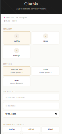 Página de reservas de AgendaOK en celular
